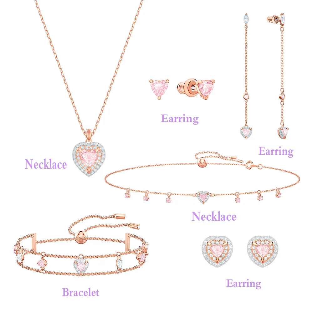 

SWA RO 2019 Original New ONE Heart Set Shiny Glamorous Pink Pink Heart Crystal Female Engagement Anniversary Jewelry Gift
