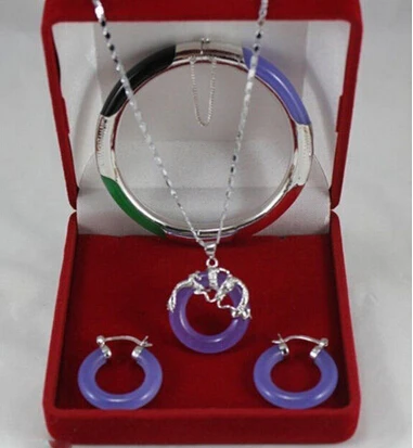 

DYY+++903 Jewelry Jade Circle Dragon Pendants Earring Bracelet Set