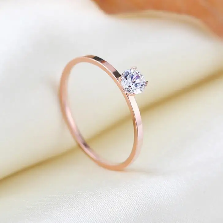 Martick 1 мм розовое золото-цвет нержавеющая сталь кольцо для женщин Серебряный цвет высокое качество CZ кольцо полированные обручальные кольца в подарок R7