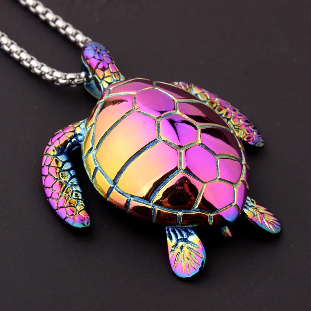 

Delicate Charming Colorful Sea Turtle Pendant Women's Men's Neck Clavicle Choker Jewelry Stainless Steel Box Chain Accessory