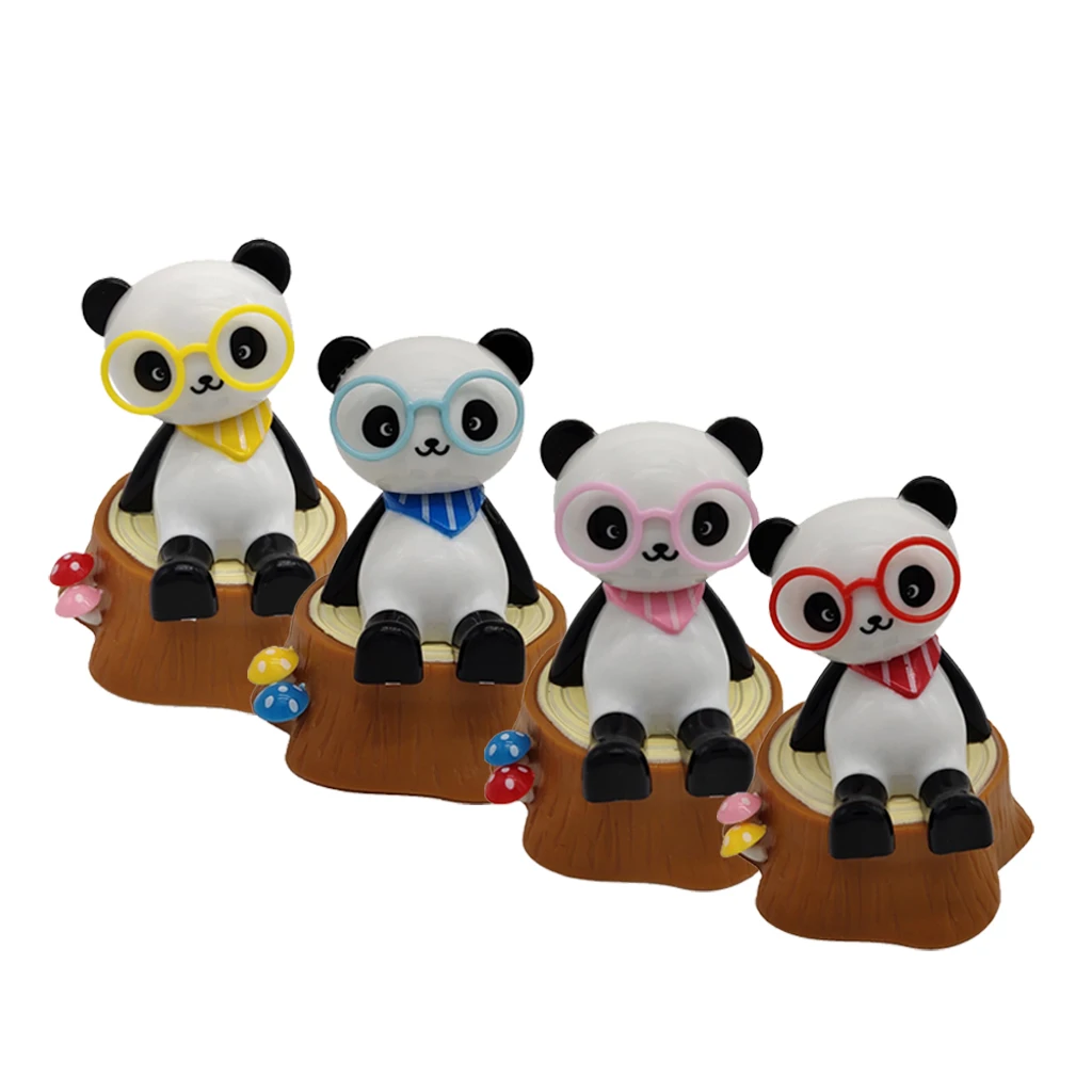Solar Powered Shaking Head Doll, Panda Sitting on a Tree Stump Gag Toy Home Table Decor Ornament