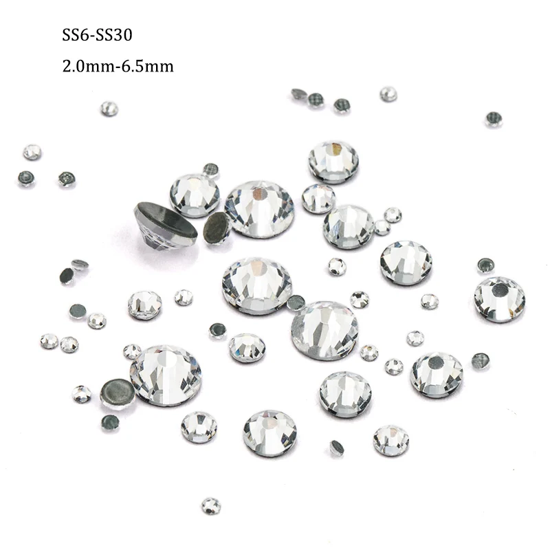 1100Pcs/bag Mix Sizes SS6-SS30 Glass Flat Back Crystal AB Hot fix Strass Stone Wedding decoration Rhinestones beads - Цвет: crystal clear