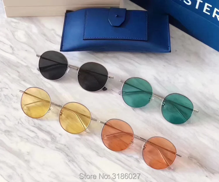 Трендовые Круглые Солнцезащитные очки для женщин, металлическая оправа, прозрачные цветные линзы, UV400, солнцезащитные очки для мужчин, нежные, фирменный дизайн