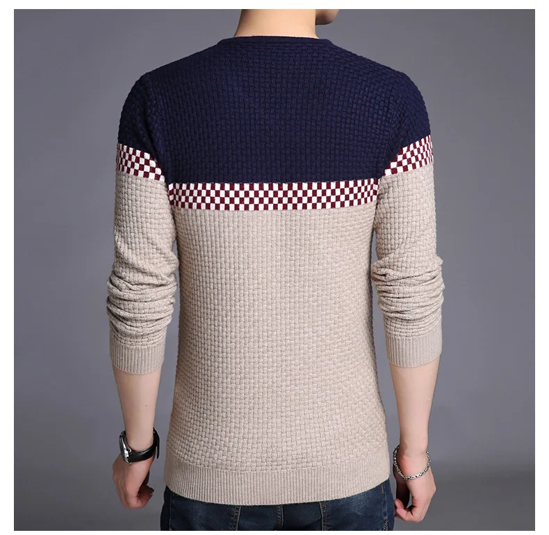 Весенне-осенний свитер для мужчин, Новое поступление, брендовый Повседневный пуловер для мужчин, v-образный вырез, лоскутные вязаные свитера для мужчин, большие размеры