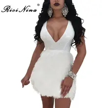 RICININA 2019 Woman Dress Ladies Deep V-neck Backless Spaghetti Strap Feathers Bodycon Mini Dresses Women Sexy Party Beach Dress