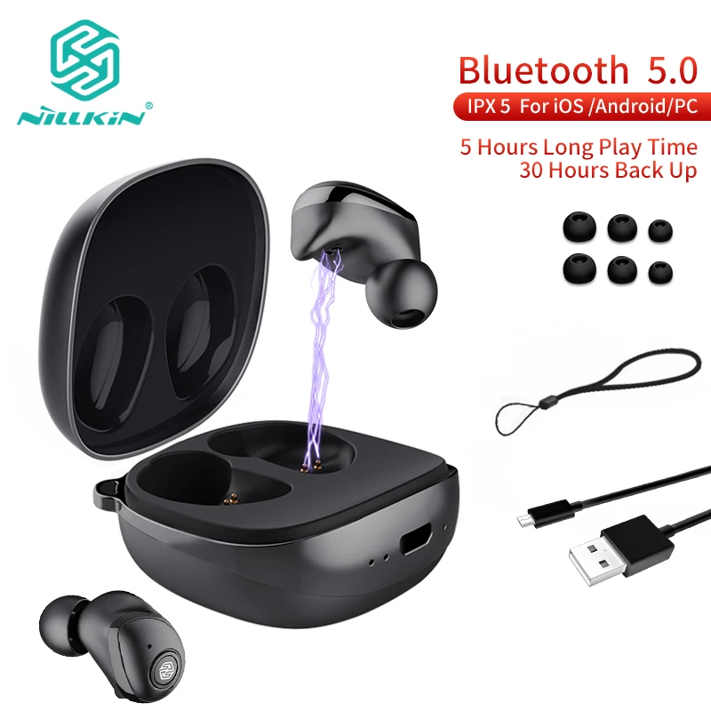 

NILLKIN Wireless Earbuds TWS Blutooth 5.0 Earphone IPX5 water-proof Sport Headset Auto Pairing 5 Hours Play with Charging Case