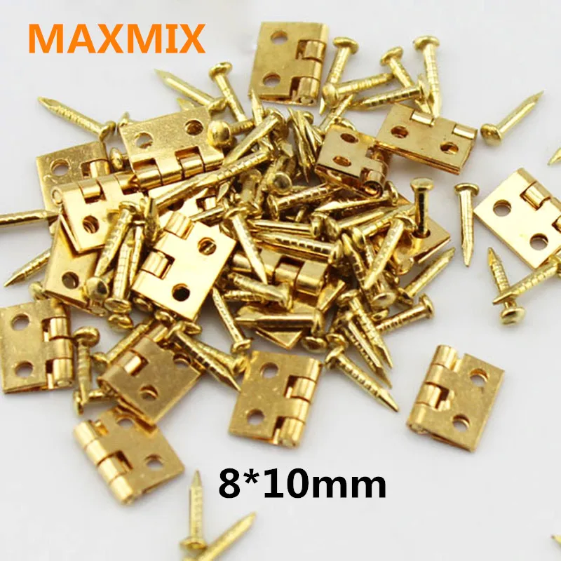 

MAXMIX 10PCS Pure copper small hinge 10*8MM Mini Cabinet Drawer Butt Hinge Copper Gold Small Hinge 4 Small Hole Hinge