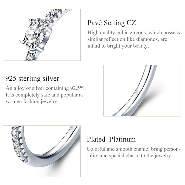 BAMOER, обручальное кольцо, Стерлинговое Серебро 925 пробы, прозрачный кубический цирконий, обручальные кольца для женщин, обещающее, массивные ювелирные изделия SCR524