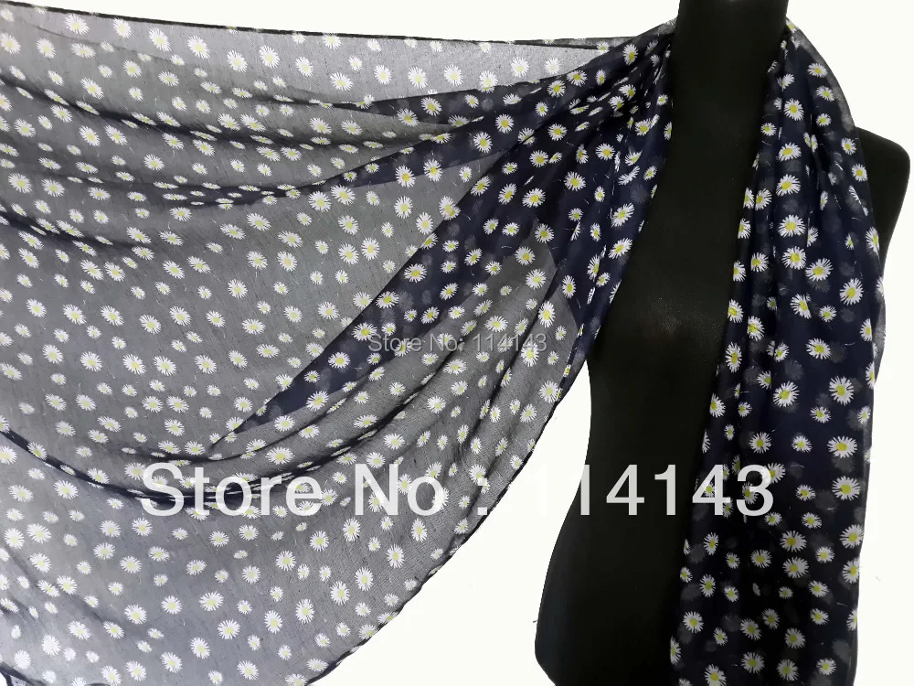

10pcs/lot Fashion Daisy Flower Print Scarf Wrap Shawl Polyester Scarfs, Free Shipping