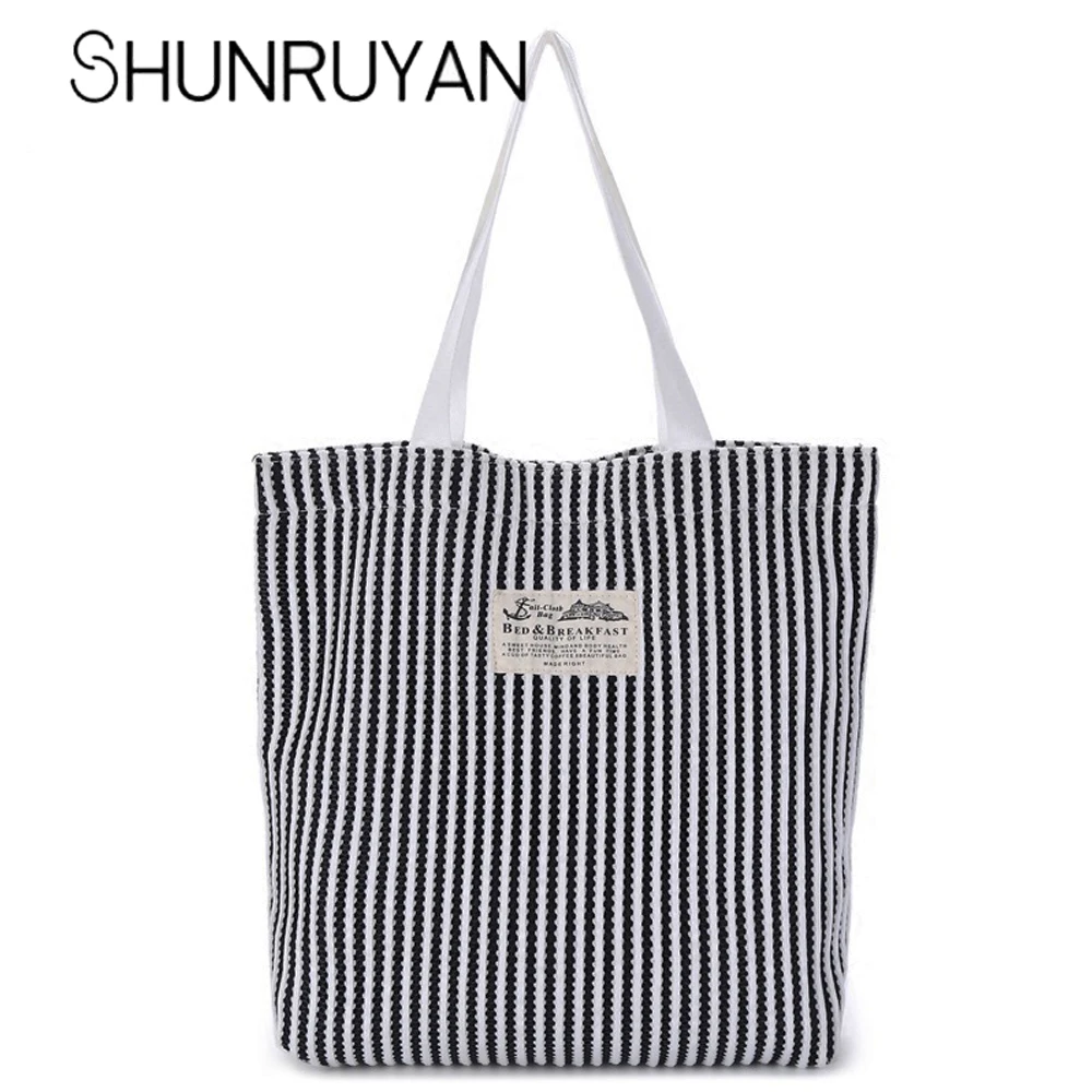 

SHUNRUYAN Fashion Casual Large Capacity Zip Soft Handbags Canvas Bag Striped Handbag Mummy Bag Shopping Bag