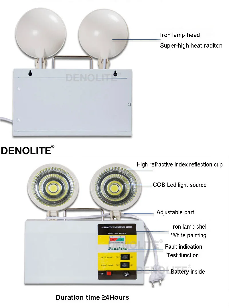 DENOLITE перезаряжаемый двойной головкой аварийный свет 6 Вт 10 Вт автоматический светодиодный безопасный выход огненный свет Длительность 4 ч 8 часов
