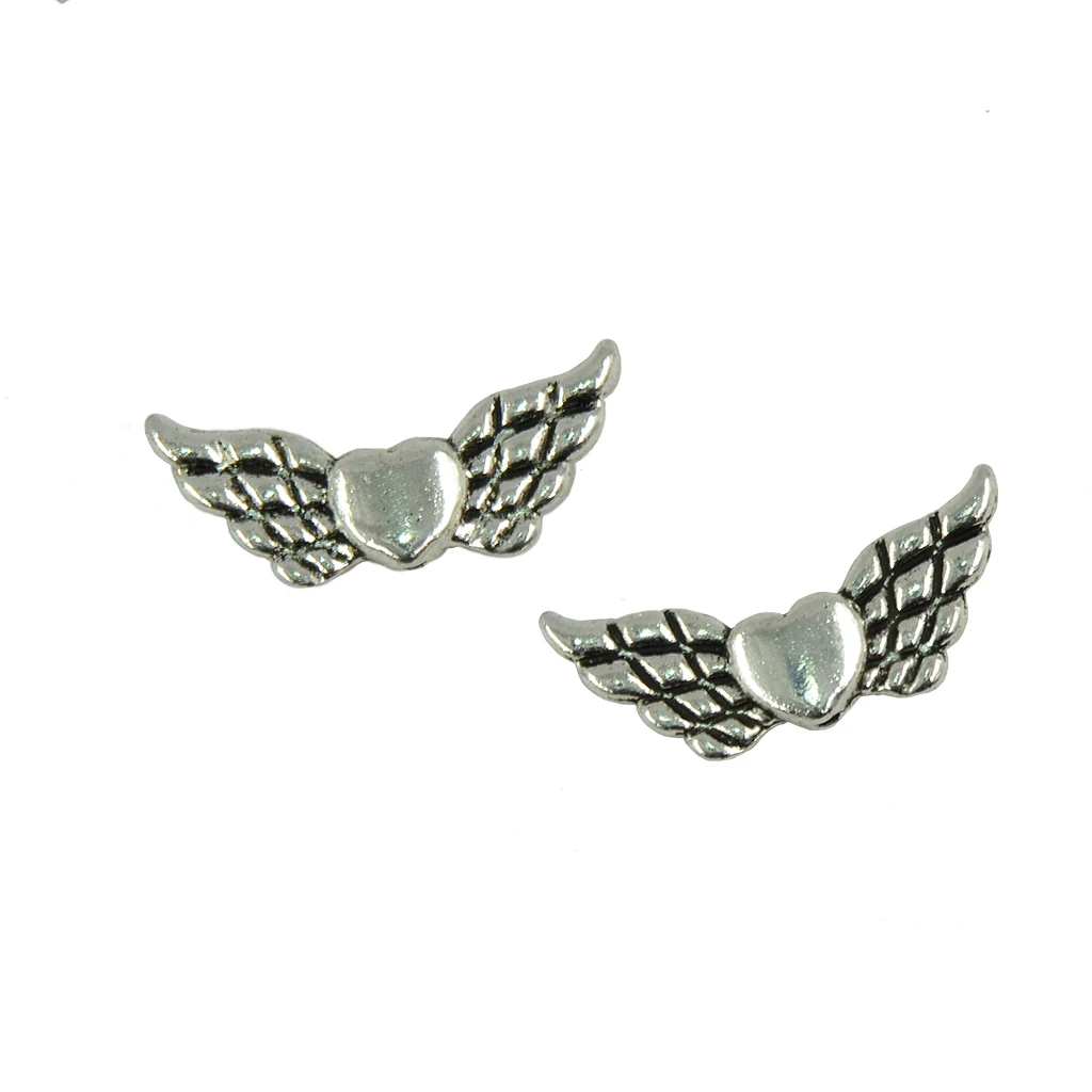 100 Pieces Antique Angel Wing Heart Charm Spacer Beads Jewelry DIY Makings