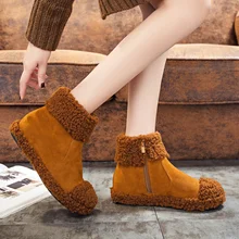 SWYIVY/Зимние ботильоны с высоким берцем; женская бархатная обувь; коллекция года; Сезон Зима; Женская Удобная теплая обувь с хлопчатобумажными стельками; повседневные зимние ботинки на меху на плоской подошве