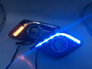 

eOsuns led drl daytime running light for Mazda 3 axela with moving yellow turn signals and blue night running light