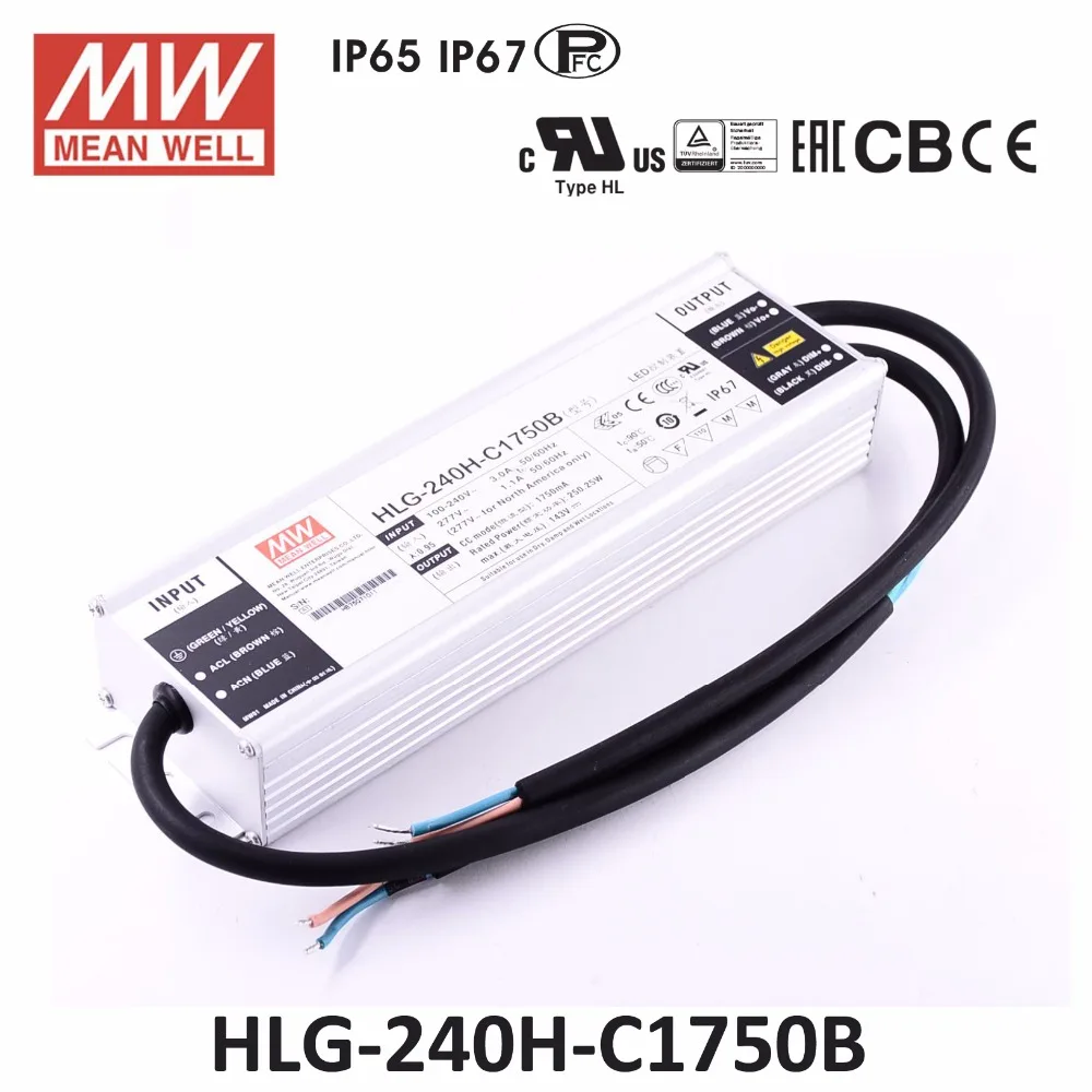 Оригинальный Meanwell HLG-240H-C1750B светодиодный драйвер PFC IP67 постоянный ток 1750mA 71 ~ 143 в 250