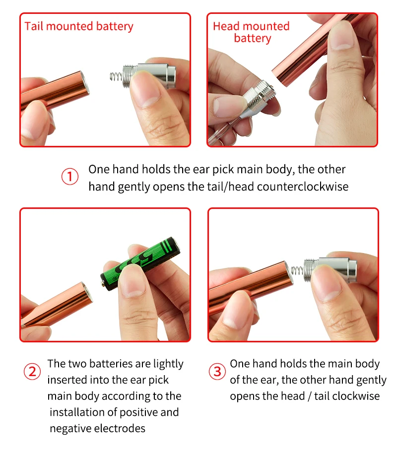1 Набор светящийся очиститель для ушей светящаяся ложка для удаления ушной серы чистый фонарик алюминиевый сплав ручка для ушей не включает батарейки AAA FS100