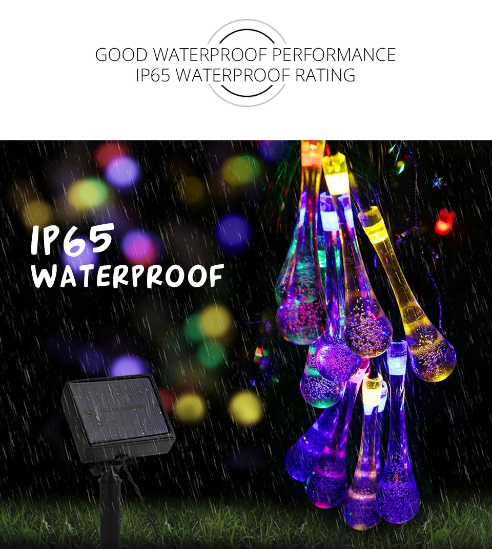 Christmas LED String Lights Solar Garland Water Drop Outdoor Waterproof Fairy Lights (8)