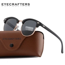 Классические поляризационные солнцезащитные очки, поляризационные, для мужчин и женщин, Ретро стиль, полуоправы, с заклепками, полароидные линзы, фирменный дизайн, солнцезащитные очки Oculos