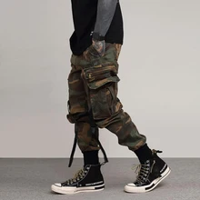 Для мужчин весна Армейский зеленый модные брюки-карго промежность бегуном Лоскутные штаны мужские легко мыть большой камуфляж брюки карго
