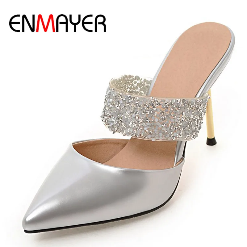 

ENMAYER Summer Pointed Toe Shoes Woman High Heels Sandals Slingbacks 2 Colors White Shoes Plus Size 34-43 Party Shoes Sandals