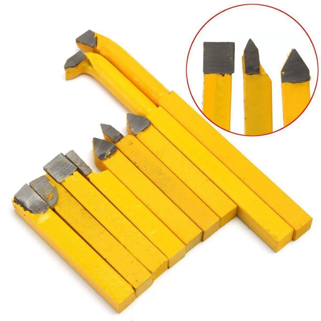 DSHA 9pcs/Set YW1 Carbide Brazed Tip Tipped Lathe Cutter Tools 8x8mm