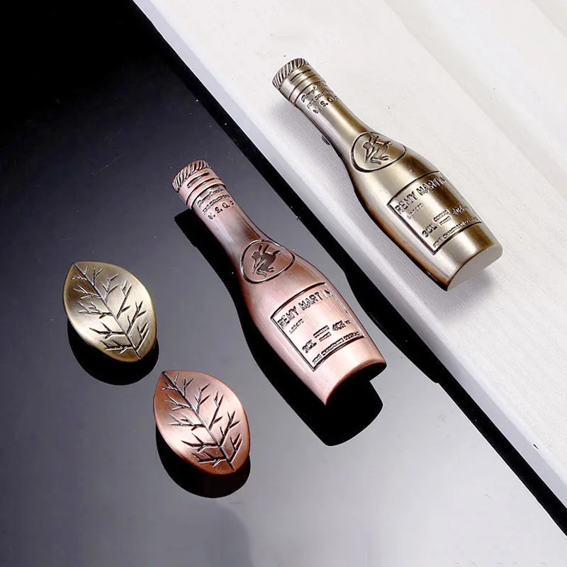 

MEGAIRON Creative Wine Bottle Leaves Door Handles Fashion Drawer Knobs Vintage Dresser Knobs Kitchen Cupboard Handles