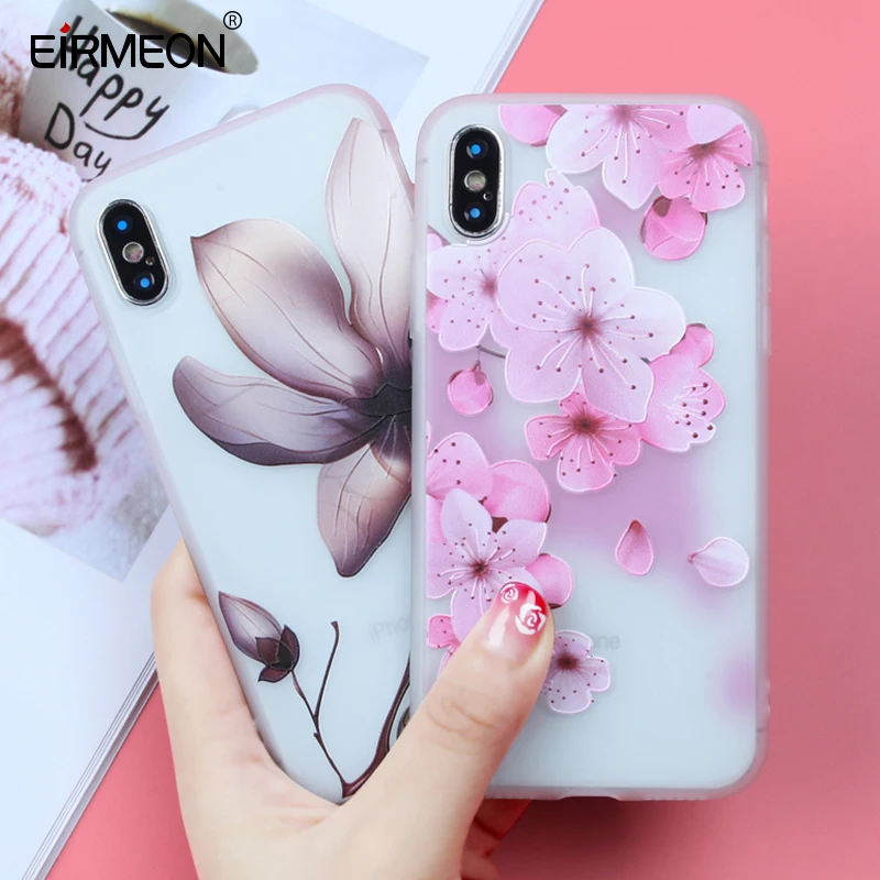 Чехол чехол для iPhone 8 Plus Мягкий рельеф ТПУ милый цветочный силиконовый X 5 5S SE 6 6s 6plus