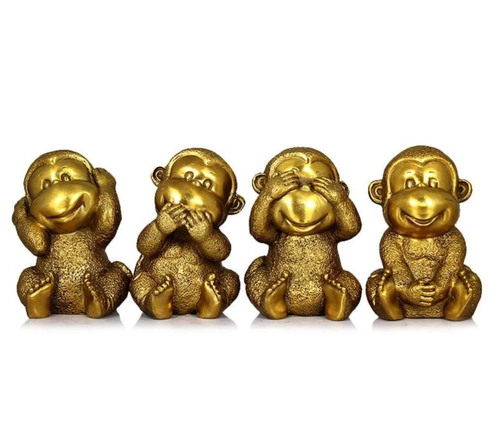 

Best Gift!!! Chinese Home Decorated Brass Carved "4 lucky happy monkey" Sculpture/Metal Animal Statue