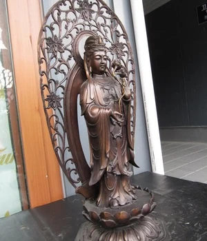

23 China Bronze Copper Statue lotus Bodhisattva Kwan-Yin GuanYin Buddha Statue