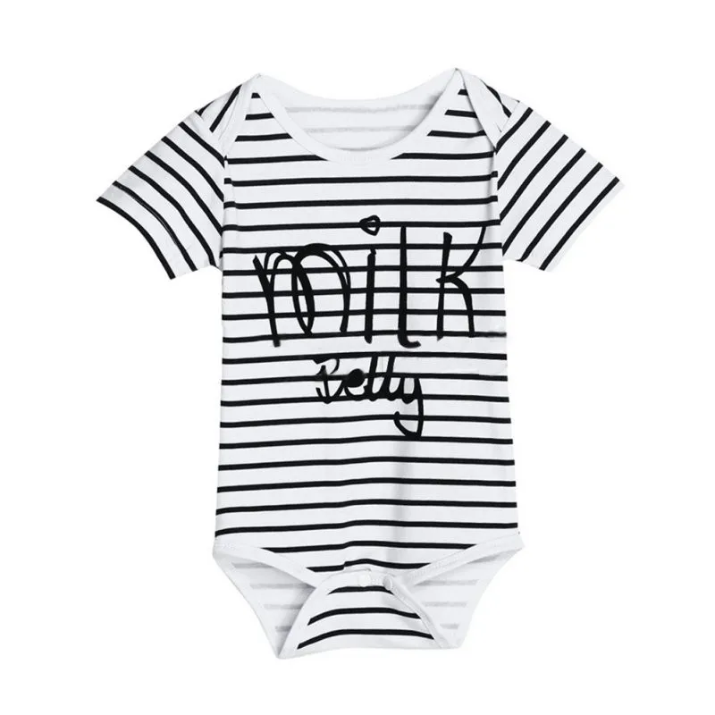 

2017 Summer Infant Kids Baby Boys And Girls Short Sleeve Letters Printed Striped Romper Jumpsuit Clothes 0-18M P1