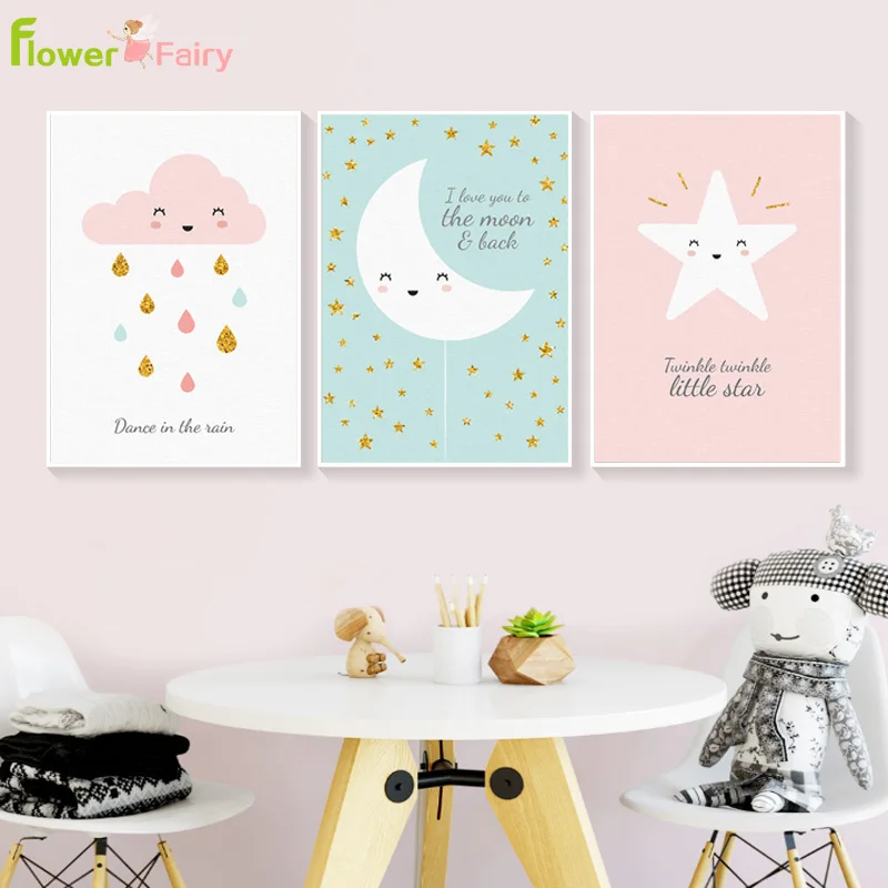 

Baby Room Nordic Poster Cartoon Canvas Painting Picture Posters Living Room Little Stars Moon Wall Art Pictures Prints Unframed