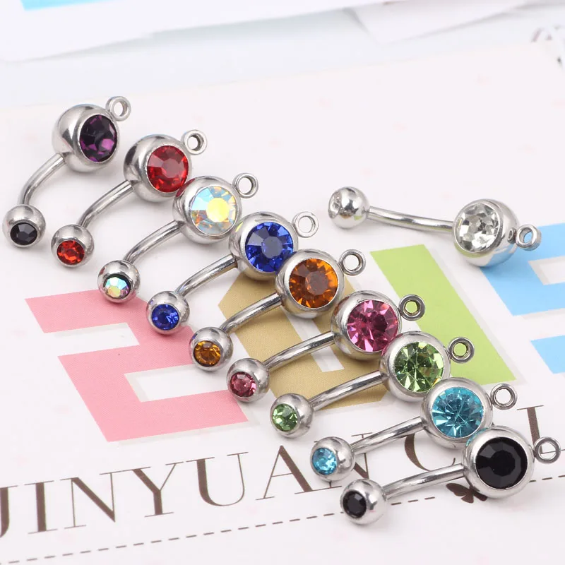 

11 Color Gems 100/200pcs Add A Charm Double Gem Belly Rings 14g Navel Silver Surgical Steel DIY Piercing Body Navel Jewelry