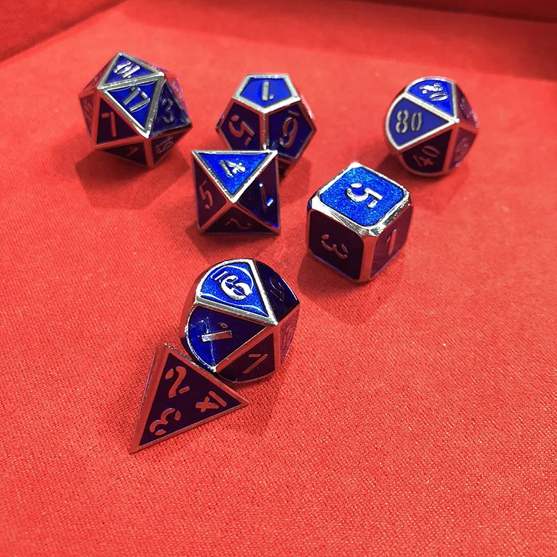 

dnd metal dice new font rpg polyhedron dungeons and dragons table playing game 7pcs/set dice d4 d8 d10 d12 d20 blue chengshuo