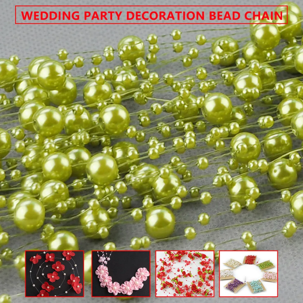 

5 Meters Fishing Line Artificial Pearls Beads Chain Garland Flowers Wedding Decoration Event Party Supplies Red Pink White