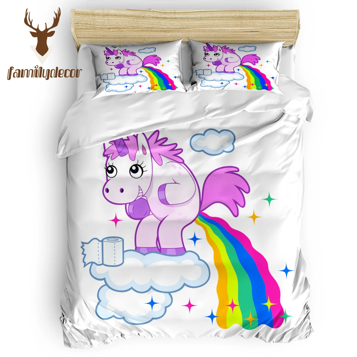 

Familydecor Unicorn Rainbow 4 Pcs Comforter Cover Set Quilt Bedding Set Polyester Fabric The Lovers' Day All Childrens Daybed