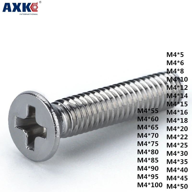 

AXK 50pcs 304 stainless steel cross flat head screw countersunk head screw GB819 M4*5-100mm