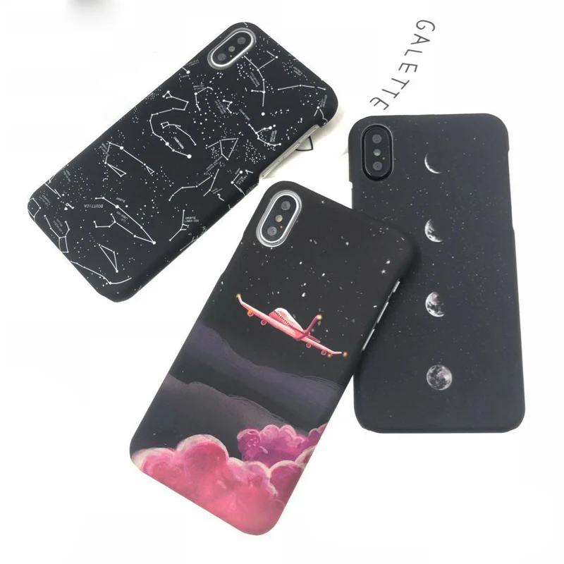 

Moon Stars Phone Case For iPhone 7 Plus Case For iPhone X 6S 7 8 Plus Colorful Airplane Moon Planet Mount Fuji Hard Cover