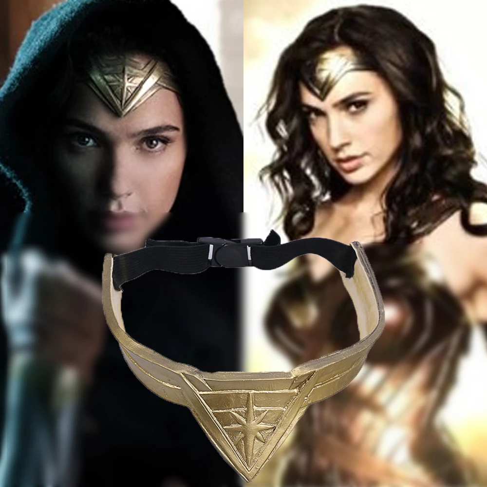 2017 Movie Wonder Woman Superhero Diana Prince Leather Headgear Metal Badge Cosplay Bronze Crown Band Headgear  Adult Woman