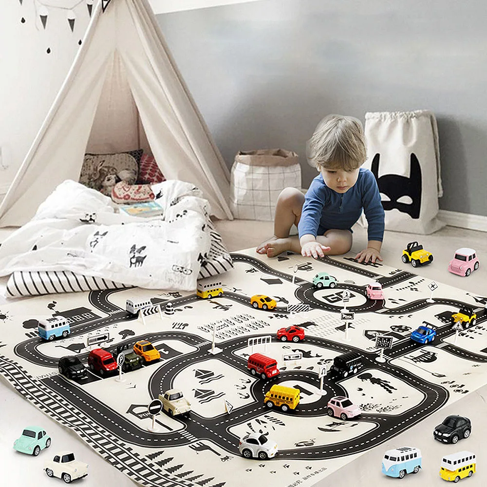 130*100CM Car Park Play Mat Taffic Highway Map Kids Portable Car City Scene Play Mat Educational Toys for Children Baby Playmat