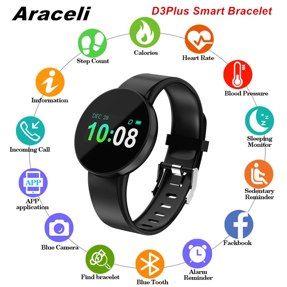 

D3Plus Smart Bracelet Men Women Heart Rate Sleep Monitor Bluetooth Color Screen SmartBracelet Sport Watch D3Plus Smart Bracelet