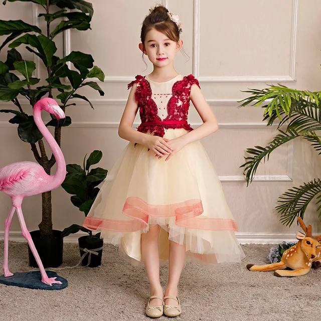 Beading Appliques Flower Girl Dresses for Wedding Short Front Long Back