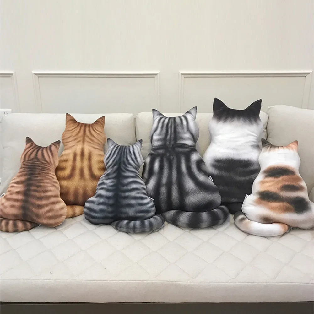 

3D Printed Cat Back Cushion Plush Toy Gift Simulation Cat Pillow Home Decoration pillowcase Gift Printed cat cushion