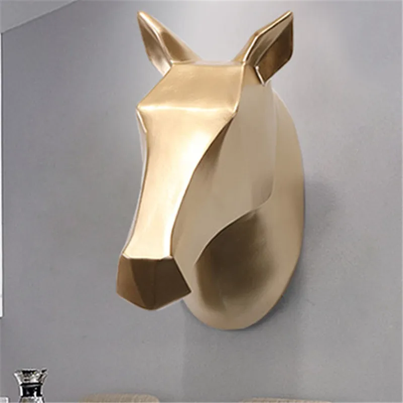 Geometry 3D Gold Painting Horse Head Wall Decoration Hanging Wall Animal Head Resin Pendant Resin Wall Ornaments , Best Gift