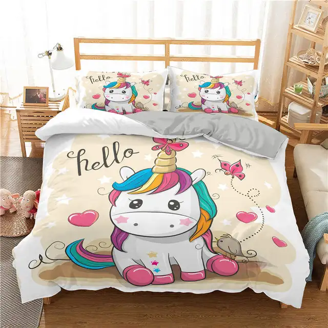 ZEIMON 3D Unicorn Bedding Set Duvet Covers Pillowcases Cartoon Comforter Luxury Bedding Sets Bedclothes Girl Children Home Decor SXJ0499-6
