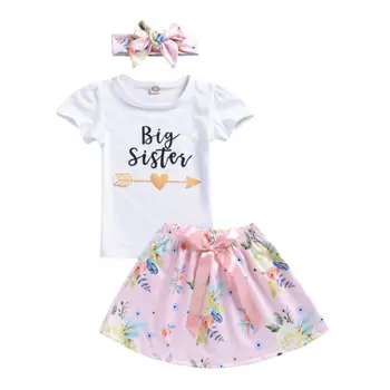 

US Sister Matching Baby Girl Short Sleeve Romper Flora Shorts T-shirt Skirt 2Pieces Sets Outfit Clothes Summer