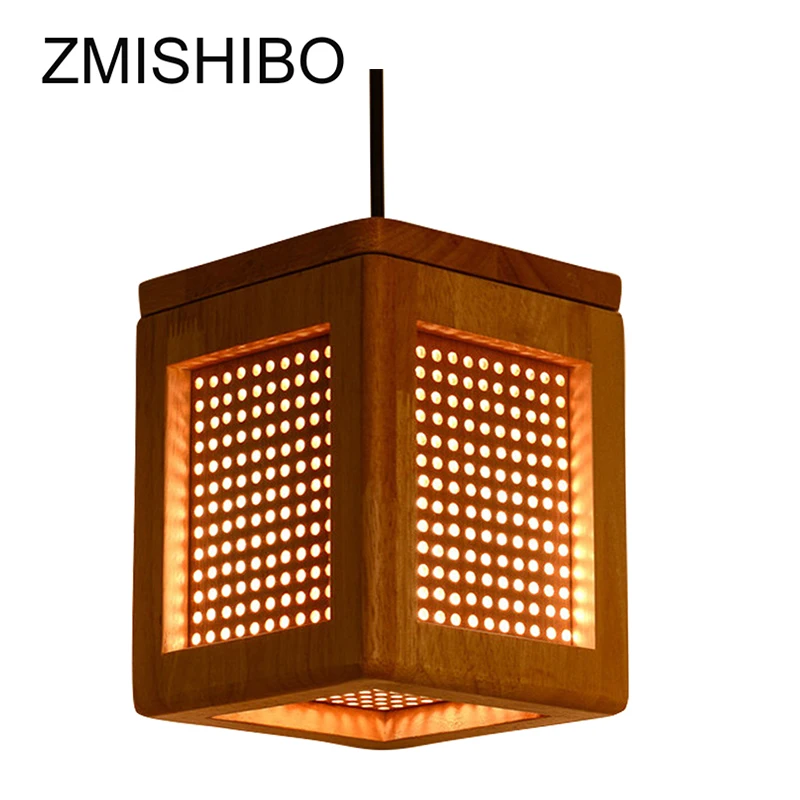 

ZMISHIBO Country Style Square Pendant Lamp Wooden E27 110-220V 1M Wire Triangle Decoration Droplights For Restaurant Corridor