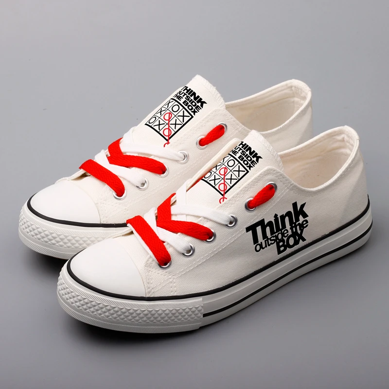 

Funny Design Wisdom Words Think Outside The Box Printed Canvas Shoes Low Top Color Lace-up Men Boys Casual Flats Espadrilles