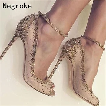 

Women Shoes Wedding Bridal High Heels Summer Sandals Luxury Crystal Pumps Sexy Evening Party Bride Bridesmaid Sandalias Mujer