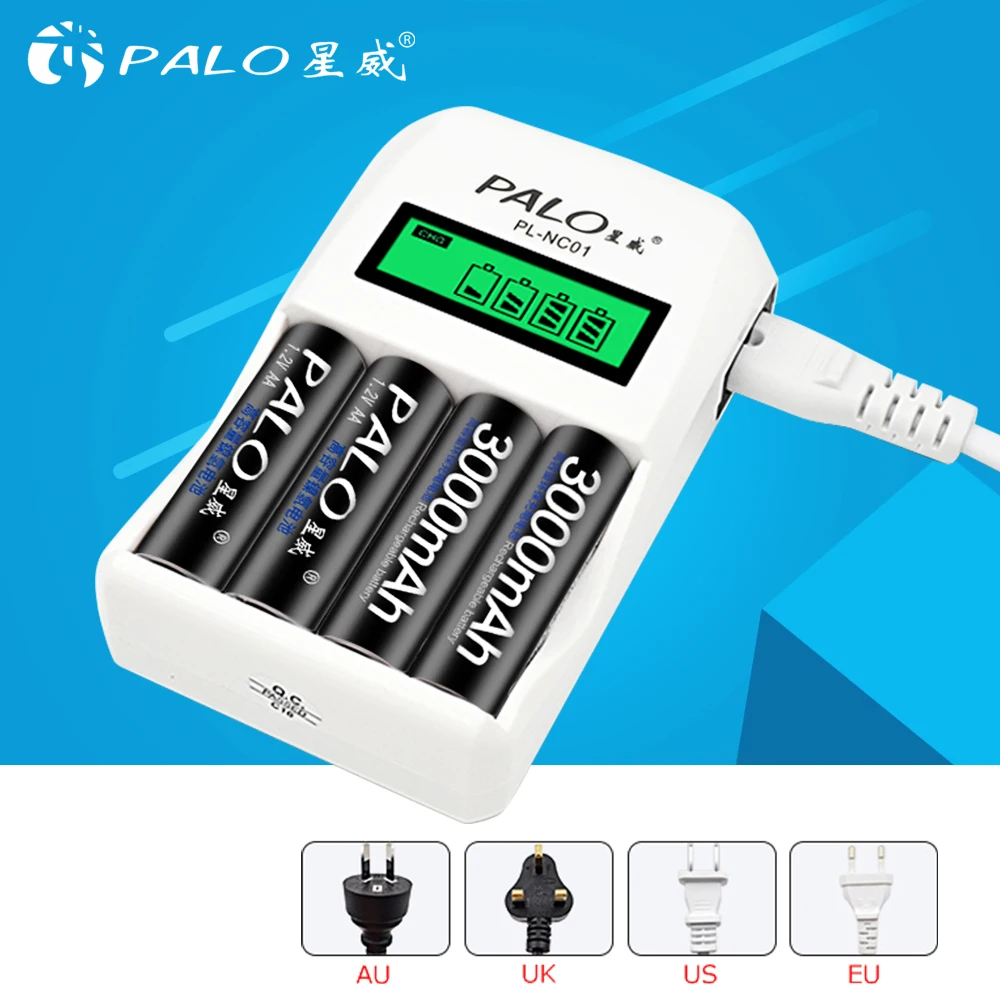 Зарядное устройство PALO для Ni Cd MH аккумуляторов AA AAA 4 слота с ЖК дисплеем|battery