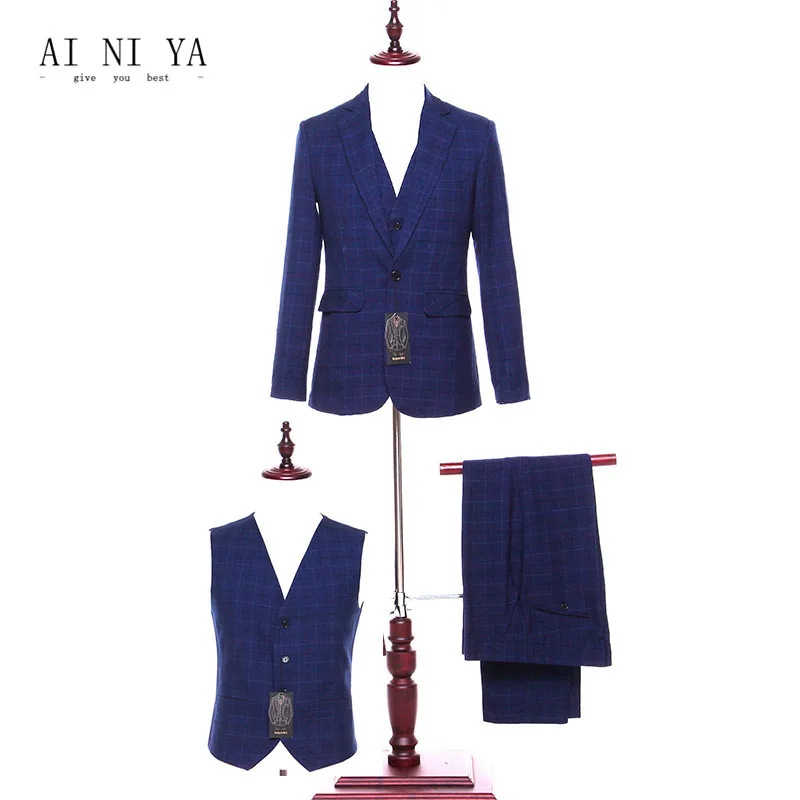 

Jacket+Pants+Vest Women Business Suits Formal Work 3 Piece Set Royal Blue Plaid Female Office Uniform Slim Fit Ladies Pant Suits